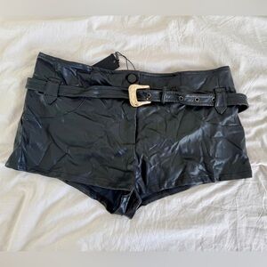 Black Faux Leather Shorts with Belt